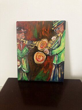 Original 8x10 Acrylic Painting on Canvas "Brothers of Jazz", Signed by Artist